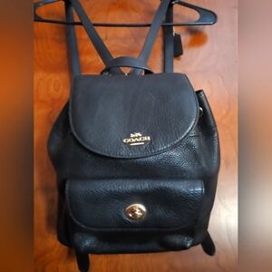 COACH Unisex black pebble leather small backpack
